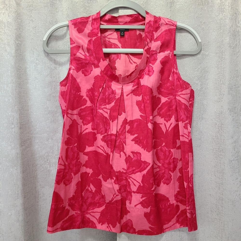 Talbots Pink Floral Silk Scoop Neck Tank Top Womens 4